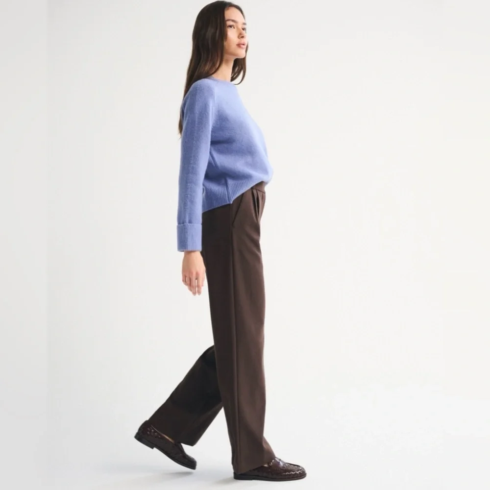 Abercrombie & Fitch Sloane Tailored Wide-Leg High-Rise Pants in Dark Brown 26R - Picture 5 of 8